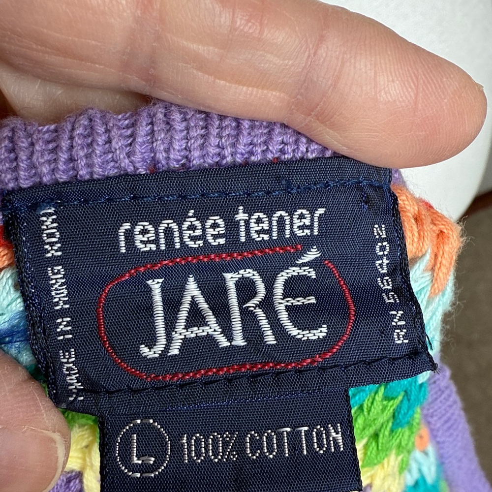 Vintage 80s Sweater Cute Rainbow Stripe 100 per cotton cardigan.  FAB! Large - Picture 8 of 9